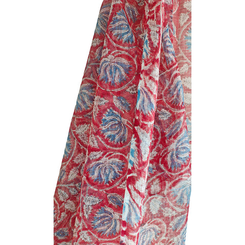 India Scarves Bagru Hand Block Floral kota Doria silk cotton Dupatta(Maroon Color)