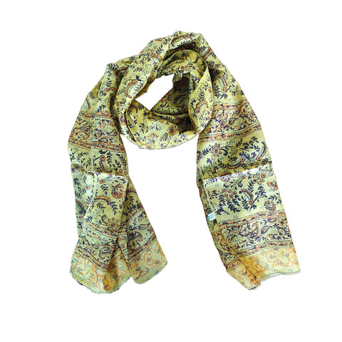 Mustard Yellow Silk Scarf with Traditional Design