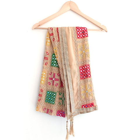 Kutch Embroidery Desigen Ludo Style Function Dupatta Size W 110 Cm X L 220 Cm.