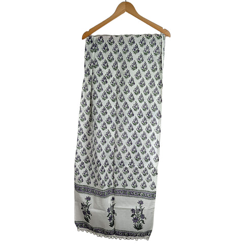 Bagru Hand Block Printed Pure Cotton White colour floral Stole