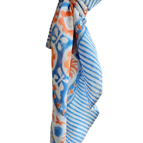 India Scarves Floral Paisley Print Silk Scarf, Light Weight Square Neck Wrap,  Border Pattern, 100x100 cm