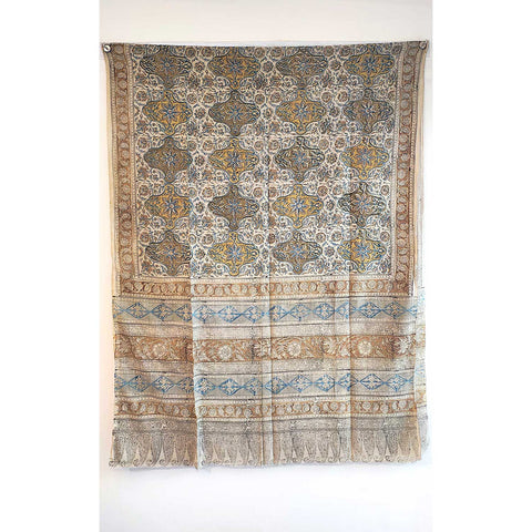 Indian Scarves Women's Kalamkari cotton dupatta with rainbow border Size 73x194 cm