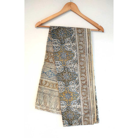 Indian Scarves Women's Kalamkari cotton dupatta with rainbow border Size 73x194 cm