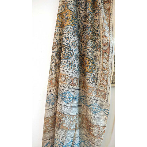 Indian Scarves Women's Kalamkari cotton dupatta with rainbow border Size 73x194 cm