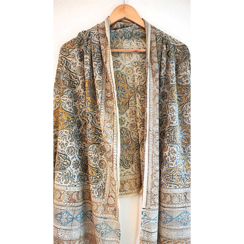 Indian Scarves Women's Kalamkari cotton dupatta with rainbow border Size 73x194 cm