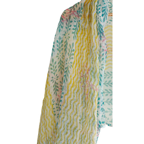 India Scarves Bagru Hand Block Floral kota Doria silk cotton Dupatta(Blue And Yellow)