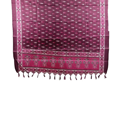 Khadi Cotton Poly Silk Digital Ikat Print Dupatta