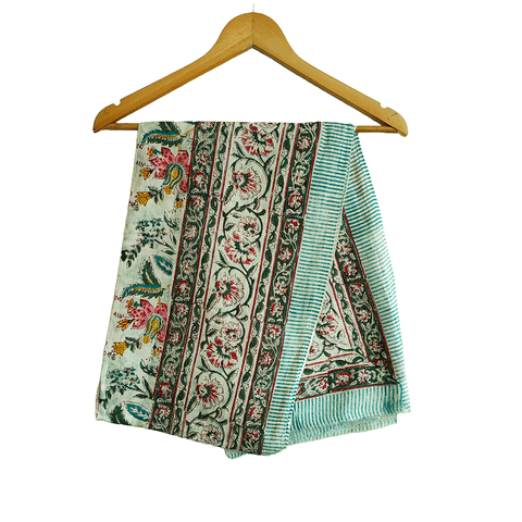 Bagru Block Print Sarong, Sarong Beach Wrap, Cotton Sarong,Pareo, Summer Pareo ,Size 45X80 Inc(Mint green)