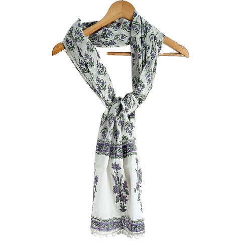 Bagru Hand Block Printed Pure Cotton White colour floral Stole