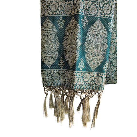 India scarves Banarasi Brocade with Floral Grid, Ornamental Border, and Tassel Finish