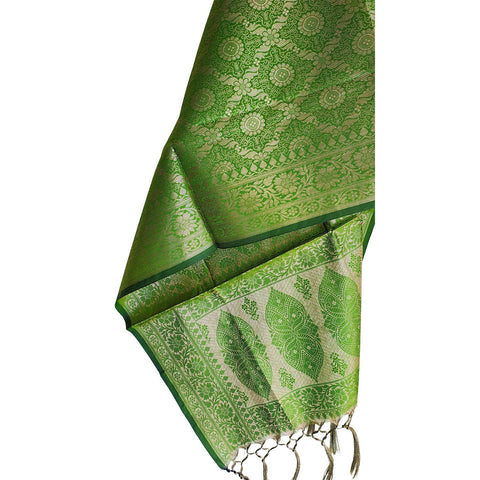 India scarves Banarasi Brocade with Floral Grid, Ornamental Border, and Tassel Finish