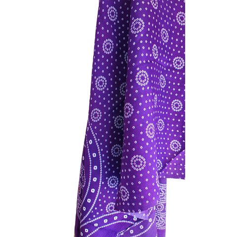 India Scarves Traditional Semi Gaji Silk Dupatta, Multi Color with Bandhani Print and Jari Gold Border( Purple color)