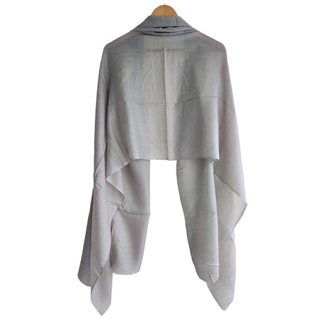Earthy Elegance Embroidered Wool Stole | Light Grey | Artisan Winter Wrap