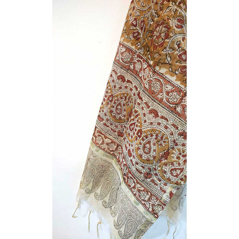 Indian Scarves Women's Kalamkari cotton dupatta with rainbow border Size 73x194 cm