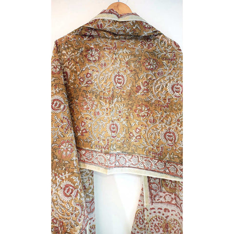 Indian Scarves Women's Kalamkari cotton dupatta with rainbow border Size 73x194 cm