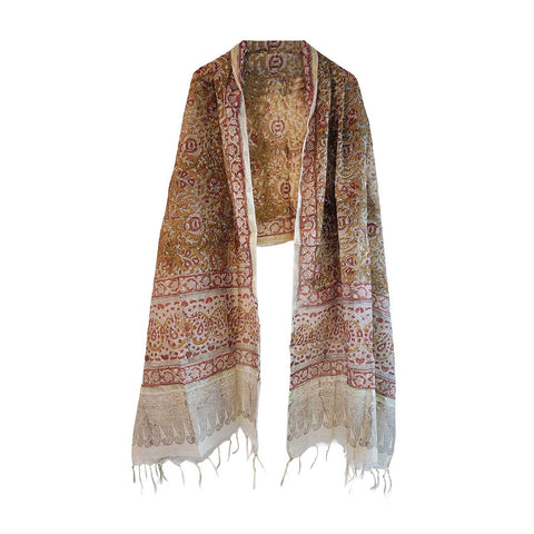 Indian Scarves Women's Kalamkari cotton dupatta with rainbow border Size 73x194 cm