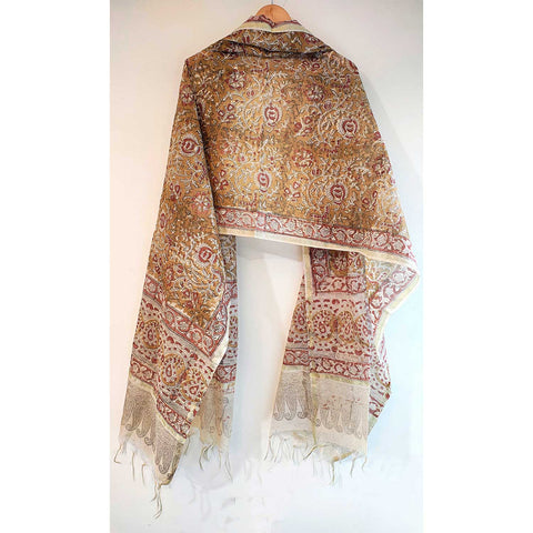 Indian Scarves Women's Kalamkari cotton dupatta with rainbow border Size 73x194 cm