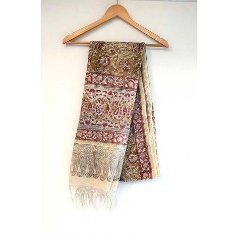 Indian Scarves Women's Kalamkari cotton dupatta with rainbow border Size 73x194 cm