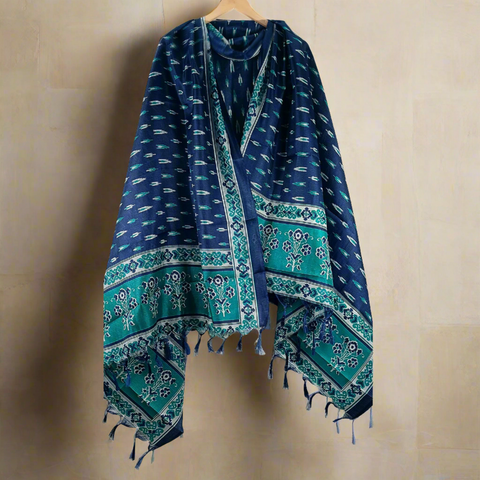 Khadi Cotton Poly Silk Digital Ikat Print Dupatta