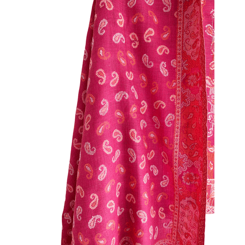 Fuchsia Paisley Delight: Embroidered Wool Stole