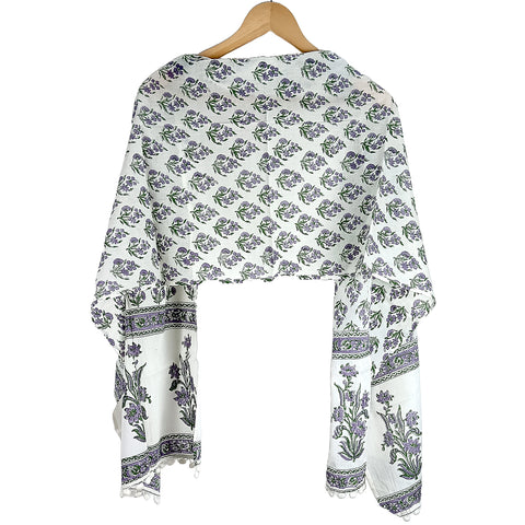 Bagru Hand Block Printed Pure Cotton White colour floral Stole