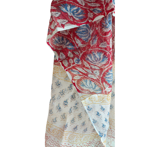 India Scarves Bagru Hand Block Floral kota Doria silk cotton Dupatta(Maroon Color)