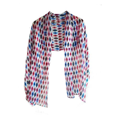 Vibrant Silk Stole with Ikat-Inspired Motifs