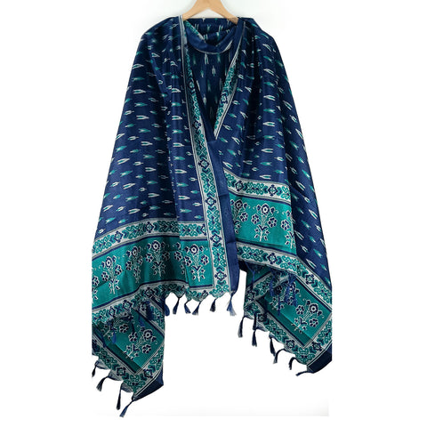 Khadi Cotton Poly Silk Digital Ikat Print Dupatta