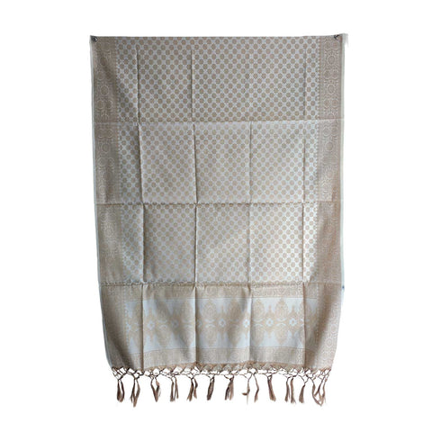 India scarves Banarasi Brocade with Floral Grid, Ornamental Border, and Tassel Finish
