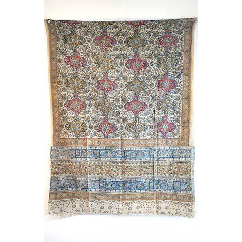 Indian Scarves Women's Kalamkari cotton dupatta with rainbow border Size 73x194 cm