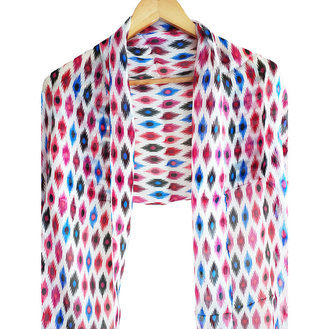 Vibrant Silk Stole with Ikat-Inspired Motifs
