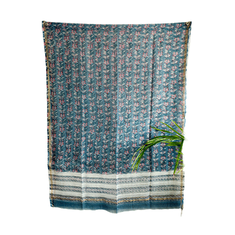 Kota Doria Hand Block Printed Duptta(Blue)