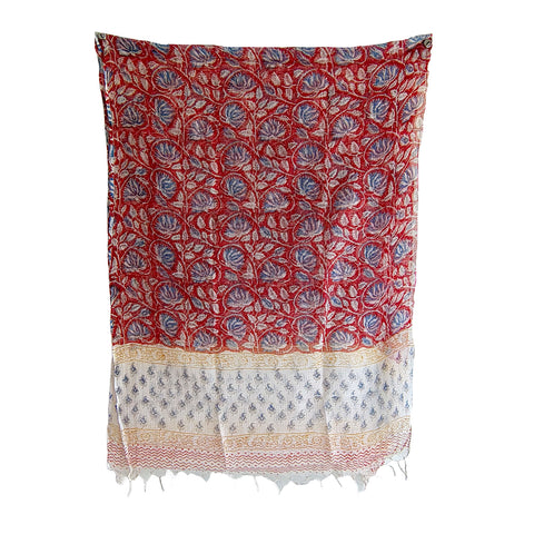 India Scarves Bagru Hand Block Floral kota Doria silk cotton Dupatta(Maroon Color)