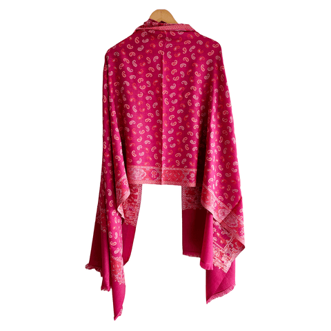 Fuchsia Paisley Delight: Embroidered Wool Stole