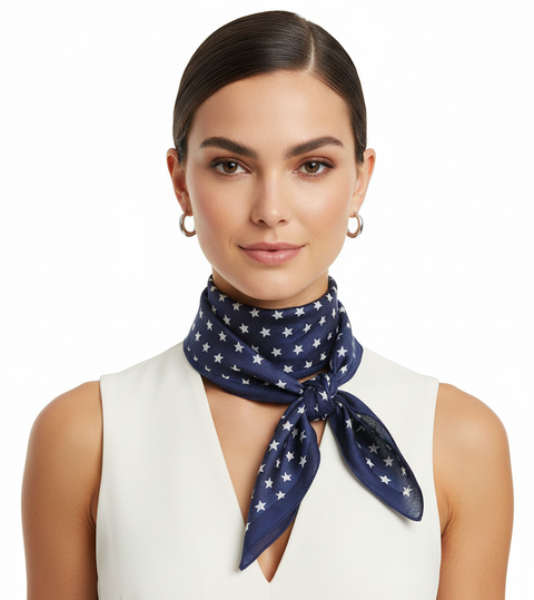 Handcrafted Star Print Silk Bandana 50x50cm | Square Scarf — ISVSCS1T