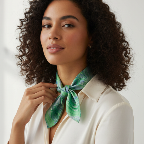 Handcrafted Marble Print Silk Bandana 50x50cm | Abstract Square Scarf — ISVSCS2C