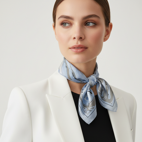 Handcrafted Marble Print Silk Bandana 50x50cm | Abstract Square Scarf — ISVSCS2D