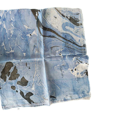 Handcrafted Marble Print Silk Bandana 50x50cm | Abstract Square Scarf — ISVSCS2D