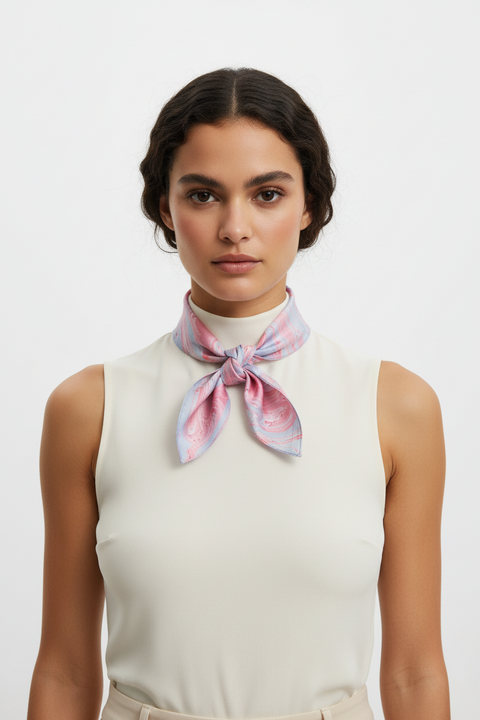 Handcrafted Marble Print Silk Bandana 50x50cm | Abstract Square Scarf — ISVSCS2E
