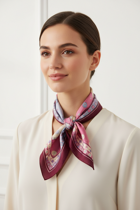 Handcrafted Multicolour Print Silk Bandana 50x50cm | Abstract Square Scarf — ISVSCS2F
