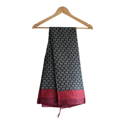 Khadi Cotton Floral Print Design Dupatta( Black And Red )