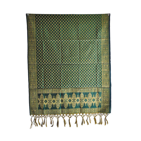 India scarves Banarasi Brocade with Floral Grid, Ornamental Border, and Tassel Finish