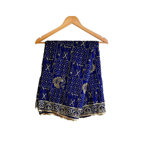 India Scarves Handcrafted Paisley Grid Dupatta in Georgette with Ornate Border Detailing