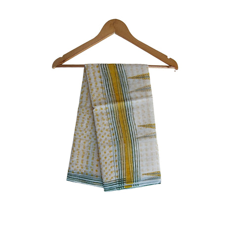 India Scarves Bagru Hand Block Floral kota Doriya silk cotton Dupatta(White)