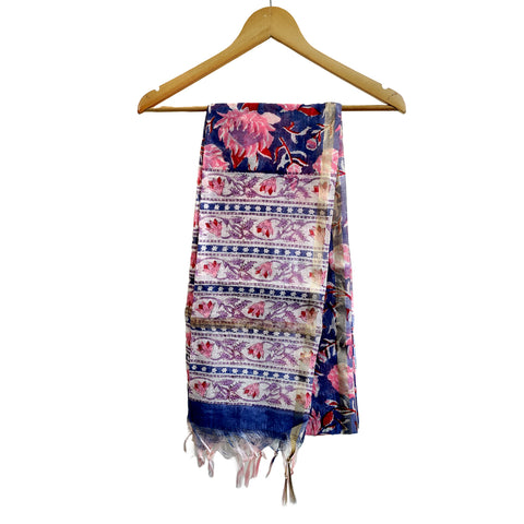Chanderi Bagru Hand Block Printed Purple and Pink Floral Stole