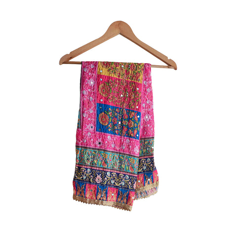 Pakistani Digital Printed Chinnon Dupatta With Heavy Mirror Work(Pink Color)