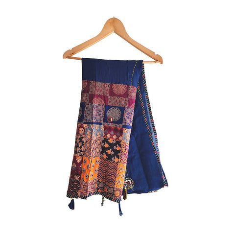 India Scarves Ajrakh Applique Patchwork Cotton Dupatta
