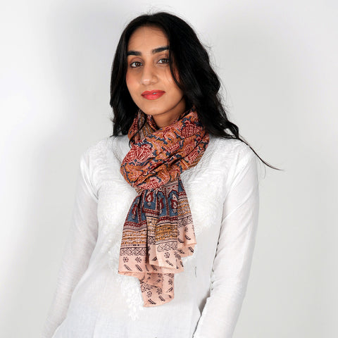 Indian Scarves Women's Kalamkari cotton stole Size  55x194 cm