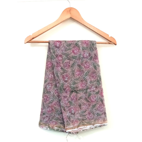 India Scarves Bagru Hand Block Floral Kota Doria Cotton Silk Peach and Pink Dupatta