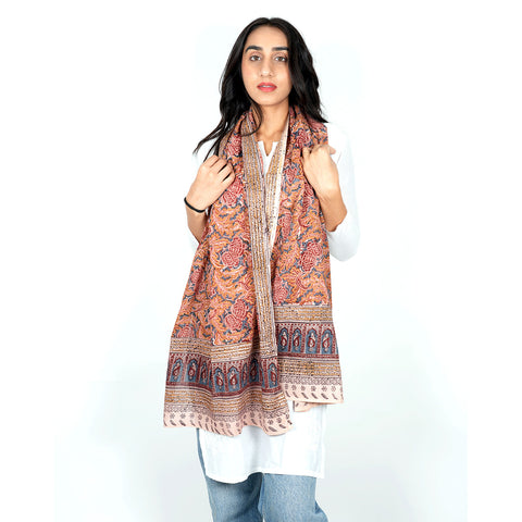 Indian Scarves Women's Kalamkari cotton stole Size  55x194 cm